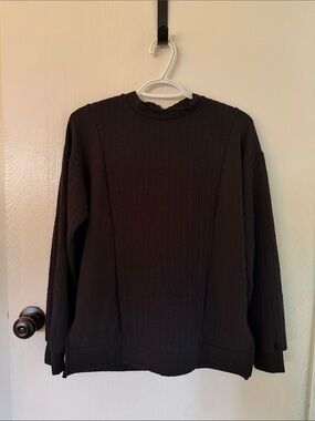 Black Ribbed Crewneck Sweater